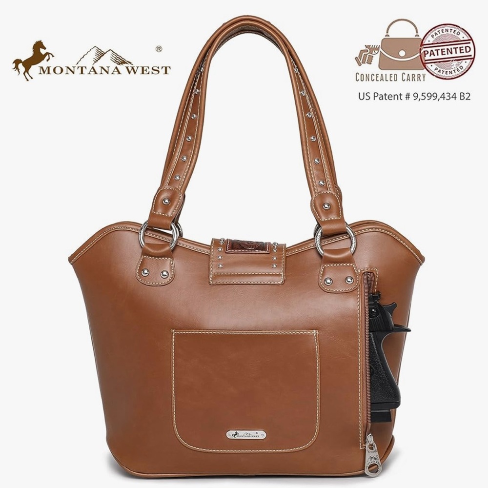 Montana West Brown Shoulder Bag with Tooled Leather Detailing - Picture 11 of 11